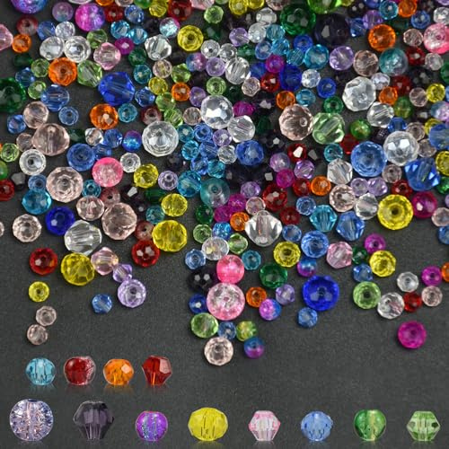 1300 Stück Facettierte Perlen, 4/6/8mm, Kristall Facettierte Glasperlen | Glitzerperlen zum Auffädeln, Crackle Glasperlen, Bunte Glasperle Deko mit Aufbewahrungsbox, für DIY (bunt-1300)