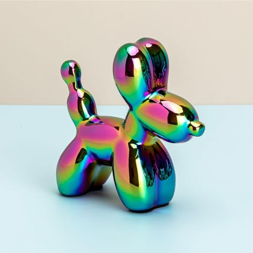 Swy Hair Galvanisierte Keramik-Ballon-Hundestatue, Basteln, Wohnzimmer, Desktop-Dekoration, handgefertigt, modern, kleine Keramik-Tierstatue, Ornament, Heimdekoration, Akzente (schillernd, 10,9 cm)