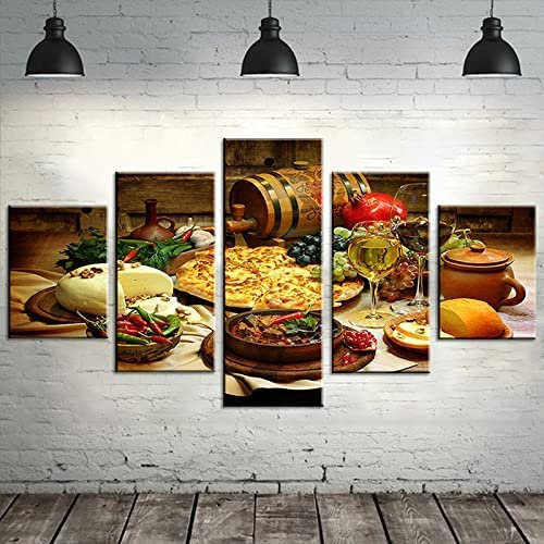 Leinwanddrucke Kunstwerk 5 Panels Leinwandbilder Hd Print Wandkunst 5 Stück Leinwandbilder 5 Stück Leinwand Wandkunst Essen Und Trinken (Xl/Ohne Rahmen 150 X 100 Cm) Für Wanddekoration Hom -2P9S/C6P