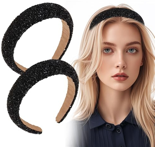 Ylinwtech 2 Stück Glitzer Strass Haarreif Damen, Damen Haarreif Glitzer Strass für Hochzeit Braut, Geburtstag, Karneval, Party und Abschlussball
