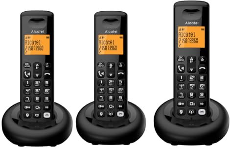 ALCATEL E260 S. Voice Trio - Telefono Fisso Cordless DECT con Segreteria - Design Compatto - Grande Display Retroilluminato - Vivavoce - Funzione Blocco Chiamate Indesiderate - 3 Portatili - Nero