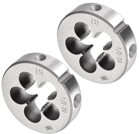 CoCud Terraja de Reparación de Rosca Redonda Terraja 1/2-20 Unf de 38mm OD Roscado Cilíndrica de Acero de Aleación para Mano Derecha con 5 Orificios para Virutas 2 Piezas