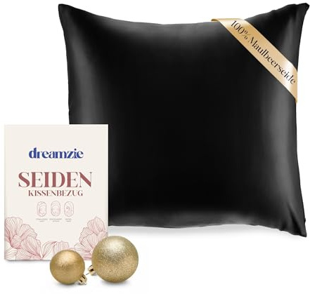 Dreamzie - Seidenkissenbezug 80x80cm - 100% Seide - Schwarz | Oeko-Tex zertifiziert · mit Reißverschluss · Kissenbezug Seide · 100% Maulbeerseide · 19 Momme · für Haare & Haut