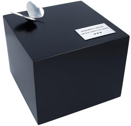 Ataúd negro para cenizas humanas con mariposa y placa conmemorativa, urna de cremación en forma de caja, urna de mariposa para cenizas, decoración conmemorativa (placa conmemorativa/sí)
