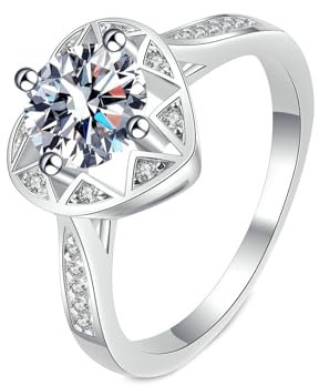 Gualiy 14 Karat 585 Gold Ring, Weißgold Echt Gold Damen Ring Herz Ring mit Labor Diamant 1ct Ring Größe 58