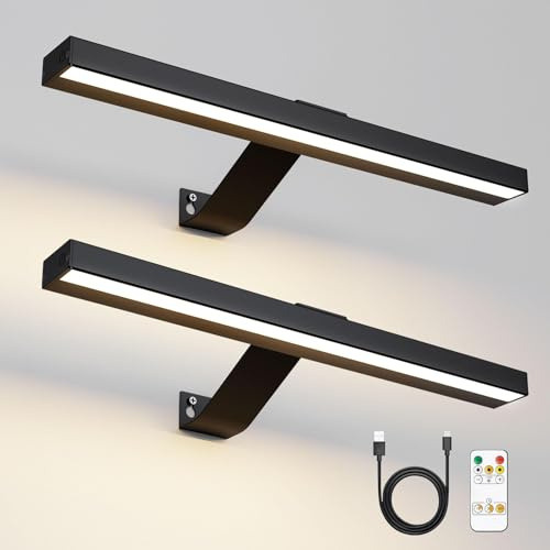 HARPER LIVING Set of 2 Picture Lights Black, 5000mAh Battery Operated Wall Lights with Remote, Rechargeable Picture Lights Indoor, Dimmable & 3 Color Temps, Display Lamp for Dartboard Frame Gallery