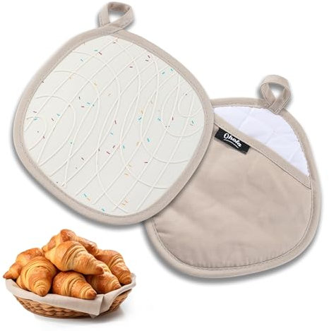 Guanto Presina 2 in 1，Presina in cotone resistente al calore,presine in silicone，presine da cucina silicone，Presine in Silicone Antiscivolo per Cucinare，Adatto per cuocere al forno(20x20cm, beige)