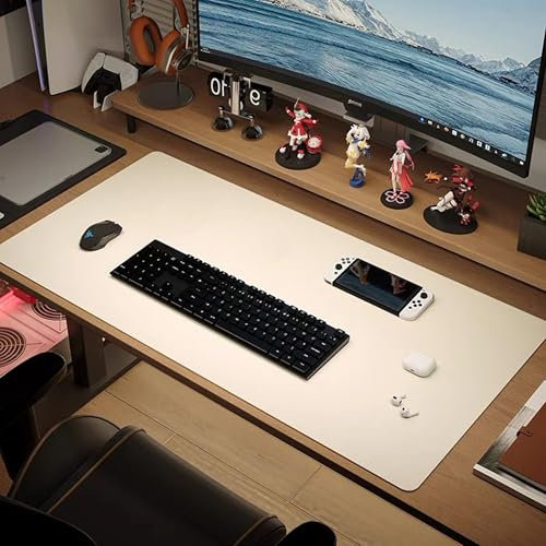 Schreibtischunterlage aus Leder, wasserdichte Tastatur-Mauspad, Computermatte für den Schreibtisch, Schreibtisch-Schreibblock für Zuhause und Büro, Tischschutz, Laptop-Matte (90 x 40 cm, Weiß)