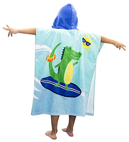 Hoement Junge Mädchen Kapuzenbadetuch Mit Cartoon-dinosauriermotiv Großes Saugfähiges Badetuch Mit Schneller Trocknung Weicher Poncho-Bademantel Für Jungen Und Mädchen Für Schwimmbad Stran