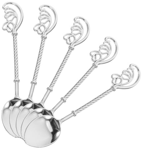 OUNONA 5stücke Vintage-kaffeelöffel Wiederverwendbarer Dessertlöffel Kleine Löffel Aus Zinklegierung Eisteelöffel Kaffeerührlöffel Metalllöffel Für Cocktails Säfte Kaffee Milch
