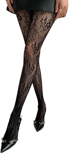 Alloneslife Collant da donna francesi vintage a fiori, calze a rete con scollo in pizzo, collant trasparenti, leggings