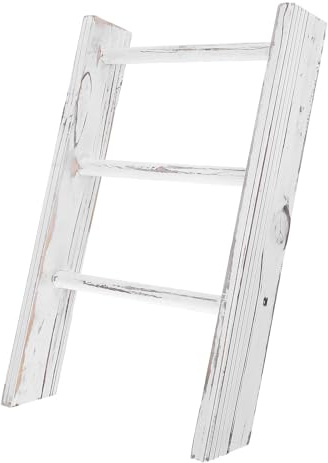 Towel Rack Decor Wooden for Bathroom and Mini Ladder White Kitchen | Farmhouse Rustic Style, Multifunctional Display and Space Saving Design, Easy to Grab Tea Towels