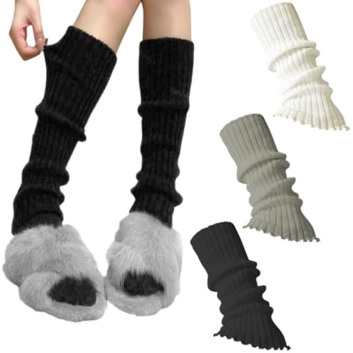 GWAWG Calentadores Piernas Mujer,3 Pares Leg Warmers,80s 90s Blanco Negro Gris Calentadores Damas,para Y2K Ballet Danza Patinaje Yoga