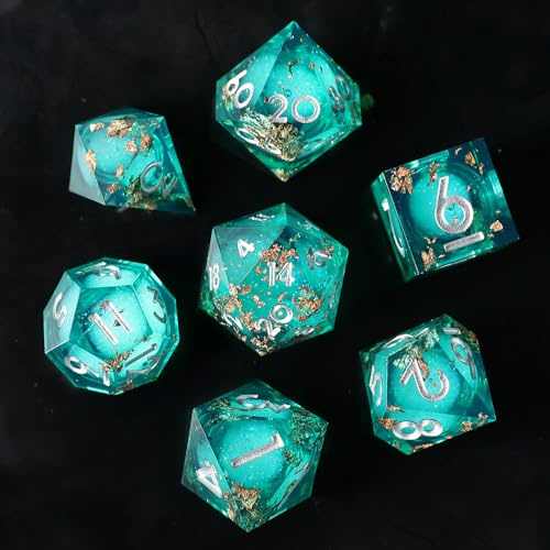 DND Dados con Núcleo Líquido, Dados Poliédricos de Borde Afilado Resina Arena Movediza para Mazmorras y Dragones, Hechos a Mano D&D Dados de rol D20 D12 D10 D8 D6 D4