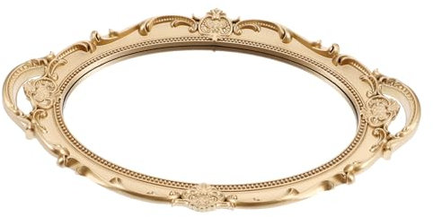 Cabilock Vintage-spiegeltablett Oval Dekoratives Wandaccessoire Kosmetiktablett Mit Goldrahmen Platzsparende Wanddekoration Schminkspiegel Serviertablett Für Inneneinrichtung