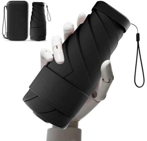 Mini-Reiseschirm, umweltfreundlich, kompakt & leicht passt in jede Tasche | Ultra-leicht 195g, faltet auf 14cm mit Etui. Regen- & UV-Schutz. Passt in Handtasche, Rucksack, Jackentasche.