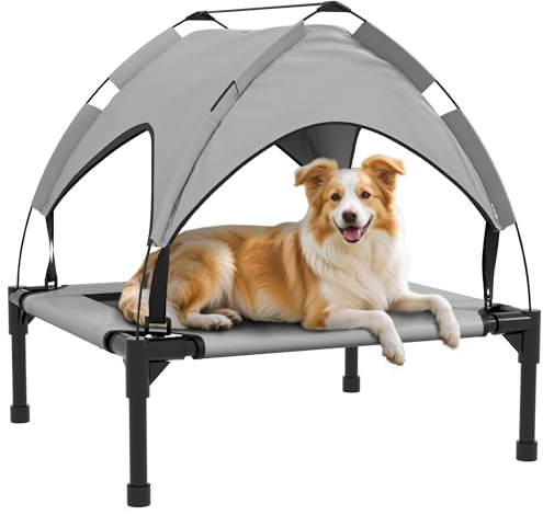 PawHut Erhöhtes Hundebett mit Baldachin Oxford 76x61x69,5 cm Hellgrau