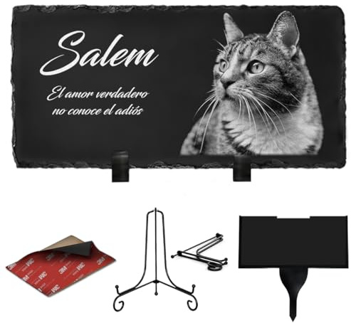ETERNEL - Plaque Funéraire Personnalisée pour Animaux, Chien, Chat, Lapin, Animaux De Compagnie, Multisupports - à Poser, à Coller ou à Planter, Ardoise ou Granit, Photo et Texte au Choix, Hommage