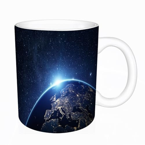 YFHJV Grosse Kaffeetasse - Bürotasse - Tasse Keramik Kaffeetassen Große 11oz - teetasse groß - cappuccino tassen - Erde, Planet aus dem All bei Nacht Galaktische Astronomie Unter dem Motto Aeth