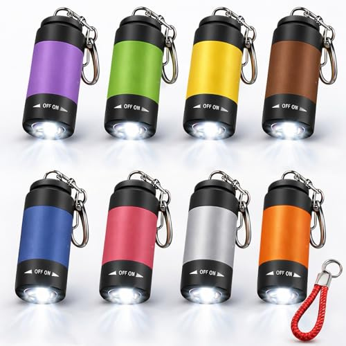 8 Pack Mini USB Rechargeable LED Torch – Keychain Flashlight with Key Ring & Lanyard – Super Bright Pocket Torch for Camping, Hiking, Emergency & Everyday Use