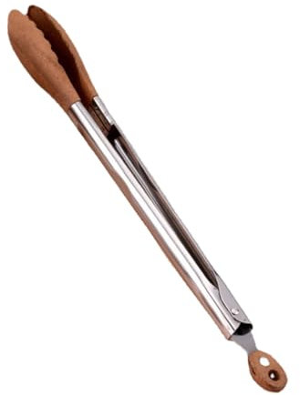 LIFKOME Stainless Steel Walnut Wood Kitchen Tongs 12 Inch Nonstick Buffet Serving BBQ Salad Food Grilling Tool