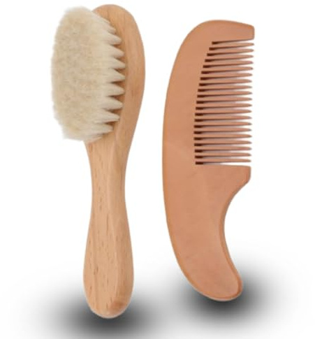 Babybürste und Kammset, Holz und Wolle Baby Haarbürste Multifunktion Männer Bart Styling Kamm für Männer Frisur Baby Bad