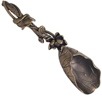 Cabilock Brass Small Tea Scoop for Loose Tea Desktop Lotus Leaf Design Accessory