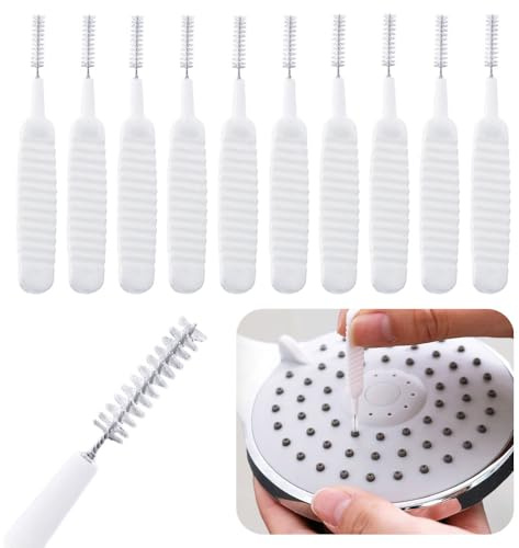Lot de 10 petites brosses de nettoyage pour pommeau de douche, brosses de nettoyage pour petits trous, outil de salle de bain pour débloquer rapidement le pommeau de douche, restaurer le débit d'eau