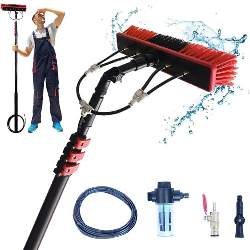 Brosse de Nettoyage télescopique pour vitres, 3,6 à 6 m, Perche de Nettoyage pour vitres, Tuyau d'arrosage, Panneau Solaire Extensible, kit d'équipement pour Nettoyage de Toit de fenêtre (tê