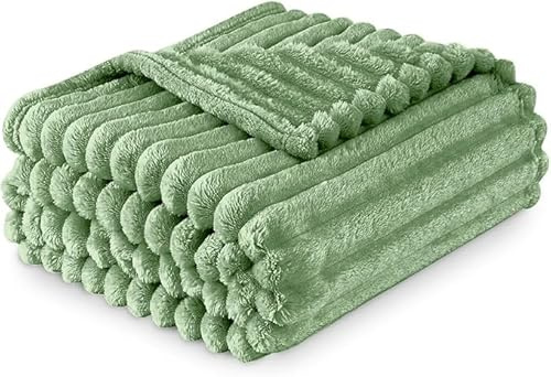 Cozy Up with Our - Coperta in pile a costine, morbida, calda e ipoallergenica, lussuosa coperta per divani, letti e divani (verde, matrimoniale, 150 x 200 cm)