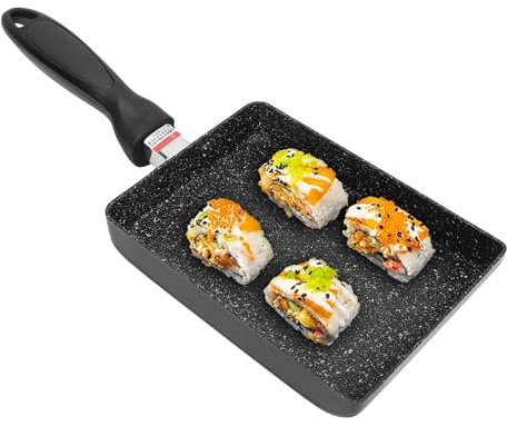 Beufee Sartén Tamagoyaki, sartén japonesa cuadrada para tortillas, de aleación de aluminio y acero inoxidable, antiadherente, con asa para colgar, ideal para desayuno, bistec, rollo de