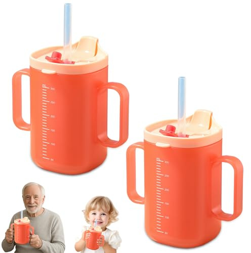 HOVCEH 2Pcs Auslaufsichere Becher für Ältere Menschen, 3-in-1 Trinkbecher für Senioren, 300 ml Auslaufsicherer Becher, Schnabeltasse Senioren für Erwachsene mit Behinderungen und ältere Menschent