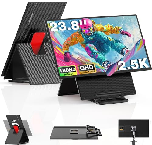 Kwumsy Monitor Portátil Para Portatil 23.8 Pulgadas, 2.5K 180 Hz Extensor Pantalla Portatil Para Todos Tamaños De Portátile, Con 2560x1440P QHD Pantalla, Admite Rotación De 90°/Ajuste De Altura.