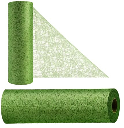 Anstore Tischläufer Grün Weihnachten, 22mx30cm Tischband Grün Lace Tischtuch Tischläufer Eukalyptus, Vintage Tischdekoration Spitze Table Runner Salbeigrün für Hochzeit Geburtstage Taufe Kommunion