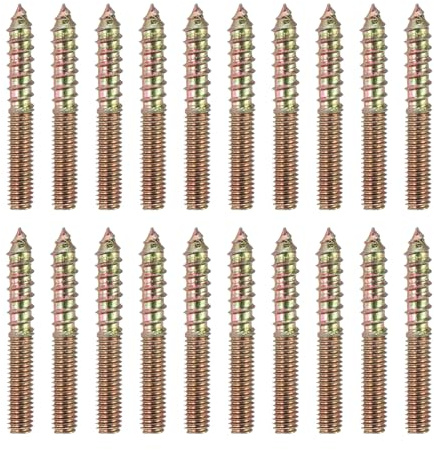 sourcing map 20 Pcs M6x45 Hanger Bolts, Carbon Steel Double Headed Self-Tapping Wood Dowel Screws for Wood Joint Furniture Legs, Color Zinc