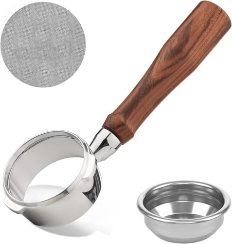 54mm 3 Ear Bottomless Portafilter for Breville BES870/878/880/876/840/820 Series Espresso Machines - Rosewood Handle with 304 Stainless Steel Filter Basket