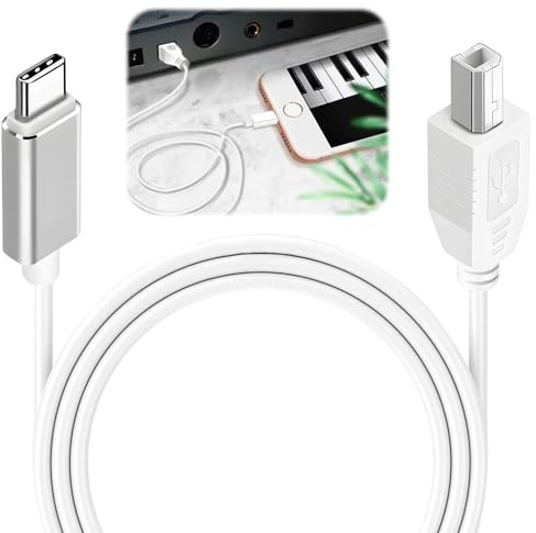 USB C Printer Cable 1M USB B to USB C Cable Type B 2.0 Data Lead, White | Type C Printer Cord Compatible with HP Canon Epson Lexmark MacBook Pro Keyboard MIDI Controller Printers Scanner Laptop Piano