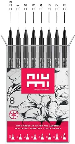 niumi Pigmentliner Expert Set - 8 tiefschwarze Fineliner | 8 Strichstärken 0.05-0.9 mm | dokumentenecht, wasserfest, radierfest | für Outlines, Manga, Skizzen, Lettering u.v.m.