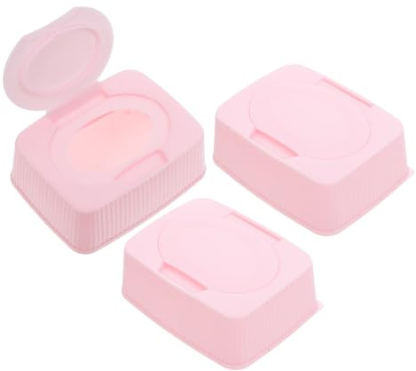 3 Stück-pack Feuchttuchbox mit Klappdeckel, Rosa, Pp, Reiseformat | 13, 1 X 10, 2x4, 7cm, Nachfüllbar, Staubdicht, für Zuhause und Unterwegs