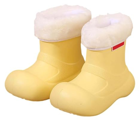 Generisch Bottes de pluie pieds nus en caoutchouc pour garçons et filles - Unisexe - Antidérapantes - Doublure chaude - Confortables et imperméables - Légères, O jaune., 33 EU