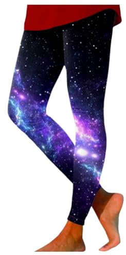 Generisch Galaxy Glitter Leggings da donna a vita alta 3D cielo stellato stampato leggings colorati lunghi alla moda casual yoga pantaloni render pantaloni donna pianeta costume, A-00 nero, M