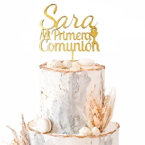 María Lunarillos | Cake topper personalizable para tartas - Comunión, Bautizo y Boda - Decoración para tartas (Mi Primera Comunión - Nombre)