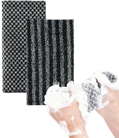 Ecovia Gant Exfoliant Corps en Fibre de Bambou Charbon - Serviette de Douche Gommage pour Peau Douce - 2 Paires - Soin Nettoyant et Exfoliation Naturelle