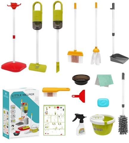 Juego de limpieza para niños – Juego de barredoras de 60 cm, juego de rol para tareas domésticas, accesorios interactivos para preescolares, sala de juegos de interior, cumpleaños, vacaciones, S