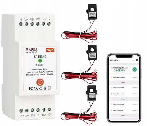 3-Phasen WLAN TUYA Stromzähler 100A mit Stromwandlern | DIN-Schiene, bidirektional, Energiezähler, Verbrauchsmessung & Einspeisung, Statistik & Fernzugriff, kompatibel mit Tuya & Smart Life
