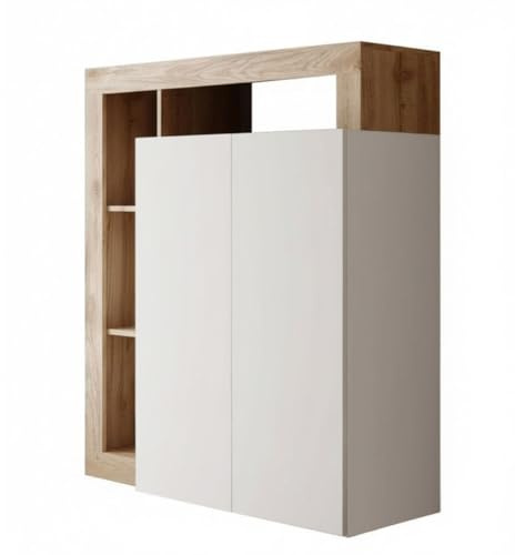 AltoBuy Bureau secrétaire 2 Portes Contemporain Blanc laqué et Aspect Bois Finition Cadiz - Arturo