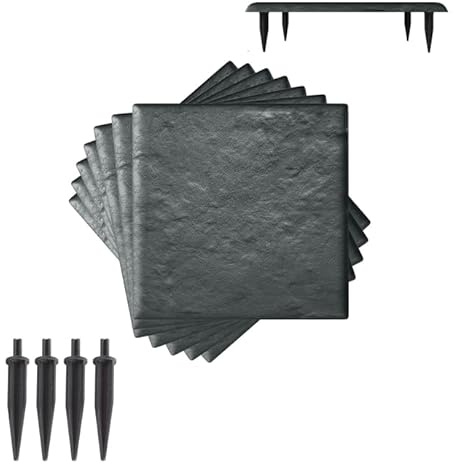 LIFEZEAL 8 Pezzi Pietre da Giardino con 4 Picchetti, Piastrelle per Esterno 39,5 x 39,5 cm, Pietre Decorative in PP Resistente per Passerelle da Giardino e Passeggiate Esterne (8, Grigio)