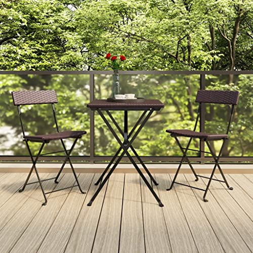 NIVVHOH 2 STK. Bistrostühle & Gartenstuhl Braun PE-Rattan und Stahl Gartenstühle klappbar Garten stühle für Garten, Terrasse, Balkon (40 x 45 x 79 cm)