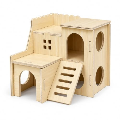Ganwavo Cabane Cochon d'Inde, Maison Hamster avec Rampe | Cachette en Bois Sans Outils, Accessoire pour Hamster Petits Animaux et Rongeurs
