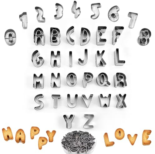 YOUYIKE 35 Stück Buchstaben Ausstecher Set, Edelstahl Alphabet & Zahlen Ausstechformen mit Aufbewahrungsbox, Spülmaschinenfest für Fondant Torten Kekse für Geburtstag Hochzeit Weihnachten
